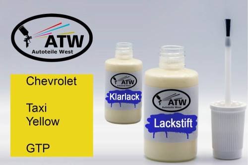 Chevrolet, Taxi Yellow, GTP: 20ml Lackstift + 20ml Klarlack - Set, von ATW Autoteile West.